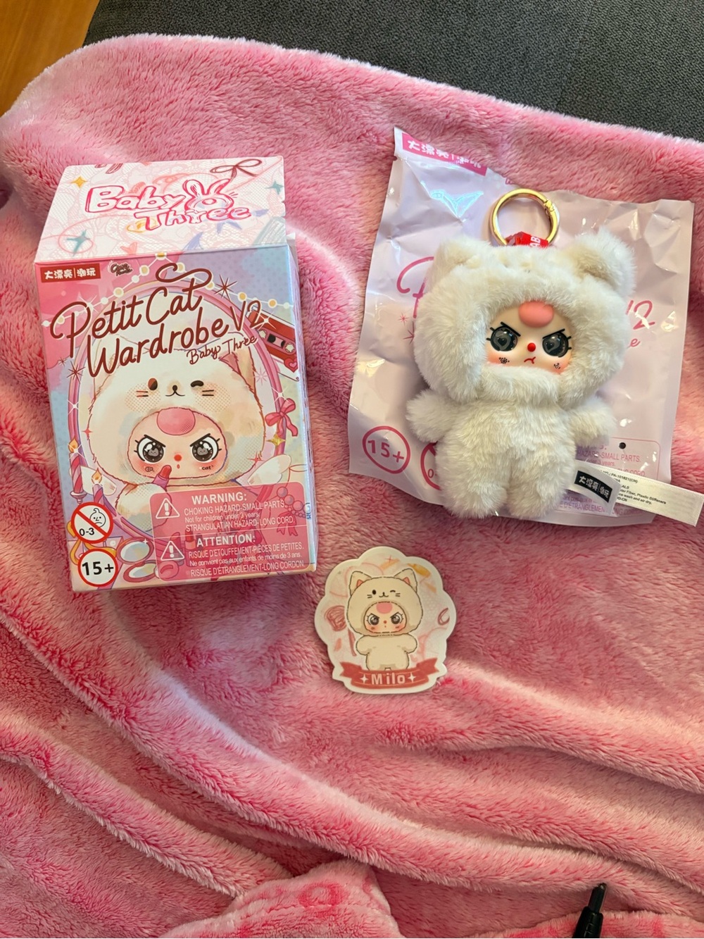 Petit Cat Wardrobe Baby Three Plush Keychain -Milo